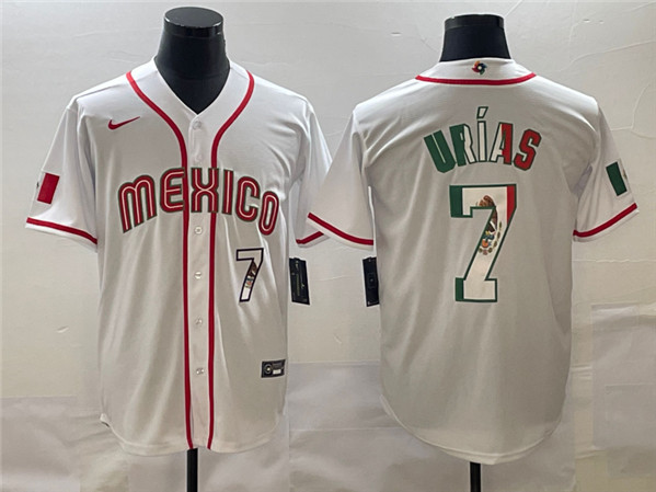 Men's Mexico Baseball #7 Julio Ur??as 2023 White World Baseball Classic Stitched Jersey